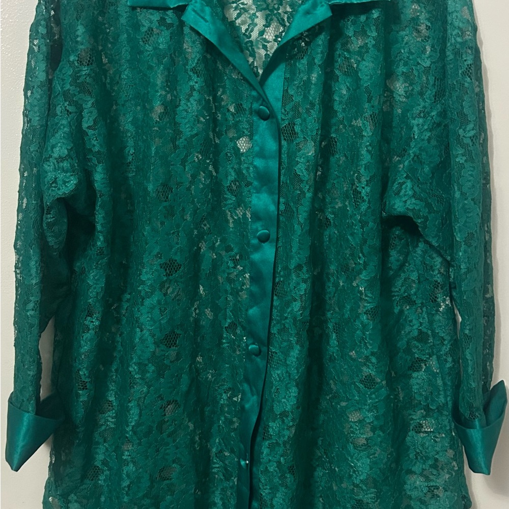 Victoria’s Secret Teal Lace Button-Front Top